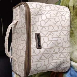 Calvin Klein Large nude / White bone Makeup Case Toiletry Cosmetic Bag